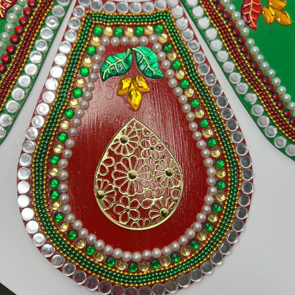 Handcrafted Rangoli Decor Set 7pc Painted Wood Diwali Art Floor or Home‎ Temple